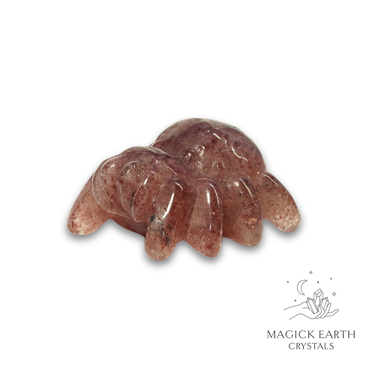 Natural Strawberry Quartz crystal spider figurine view a