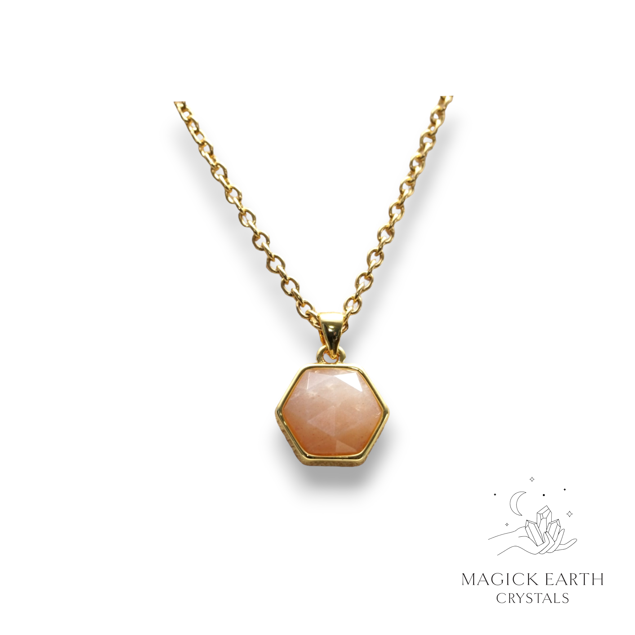 Natural Sunstone  faceted hexagon crystal pendant