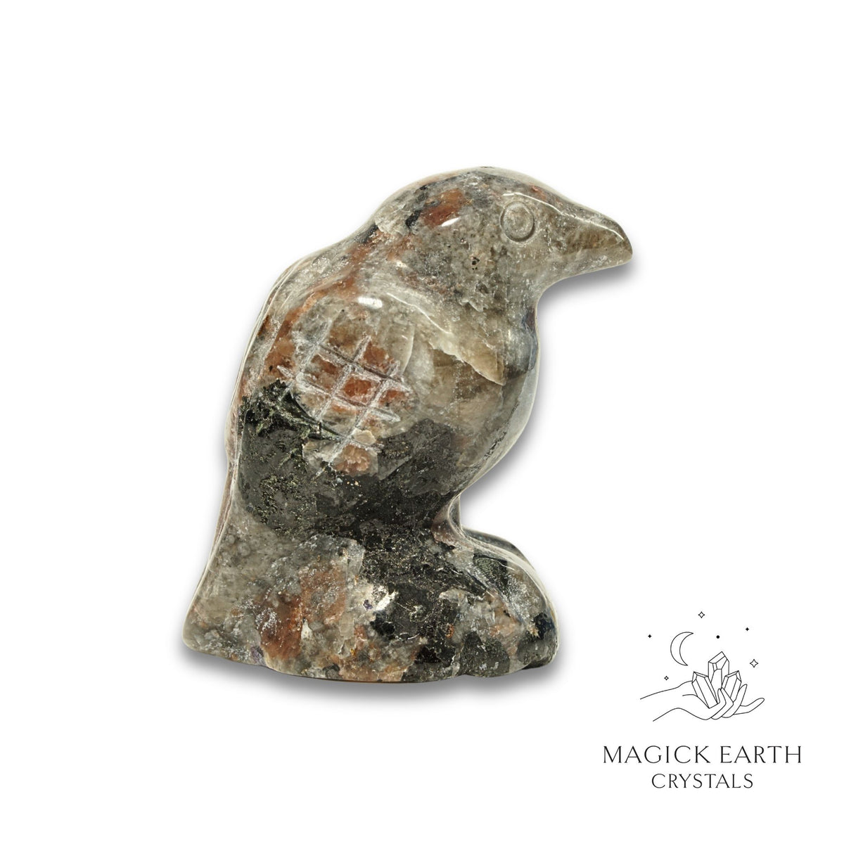 Natural Syenite crow figurine view a