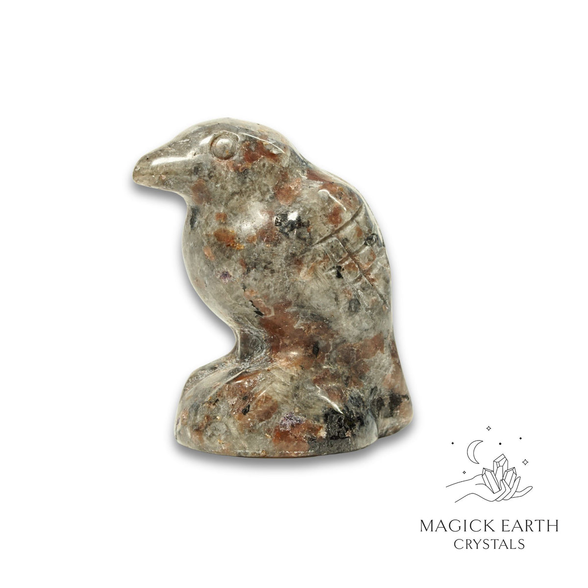 Natural Syenite crow figurine view b