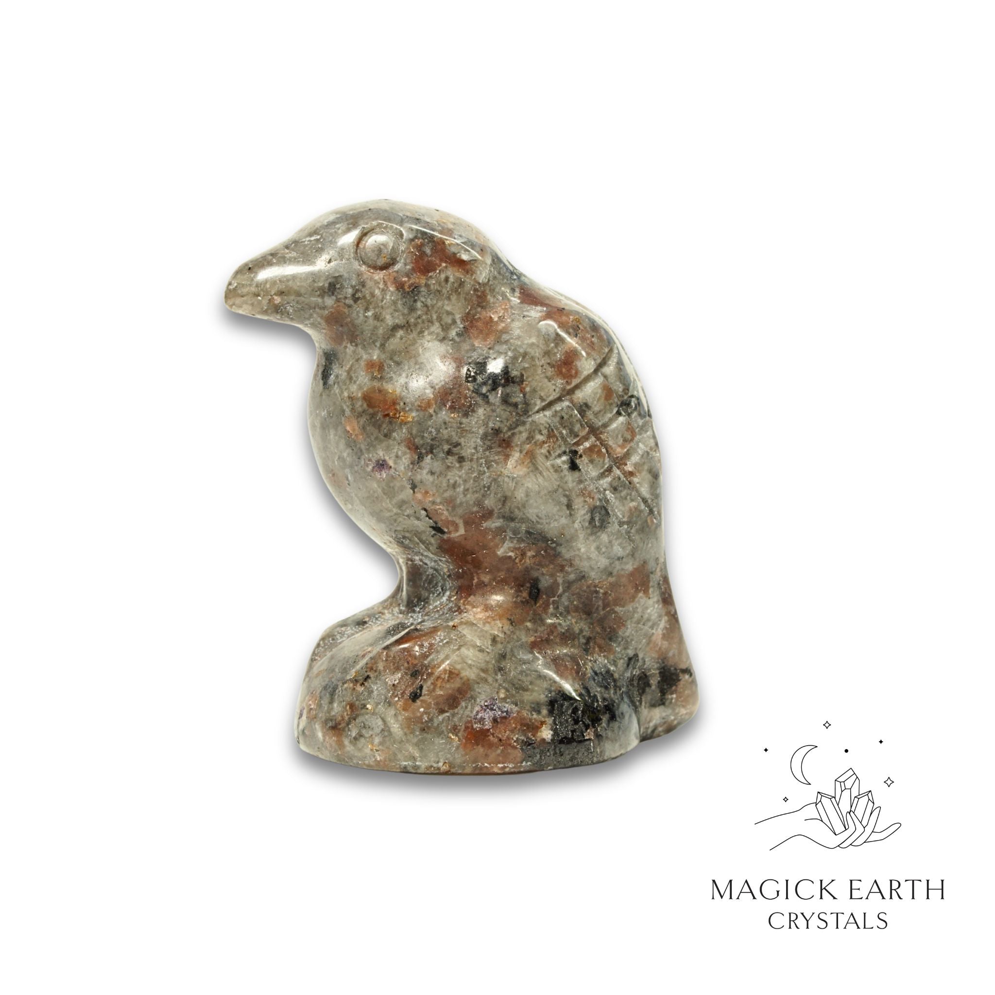 Natural Syenite crow figurine view b