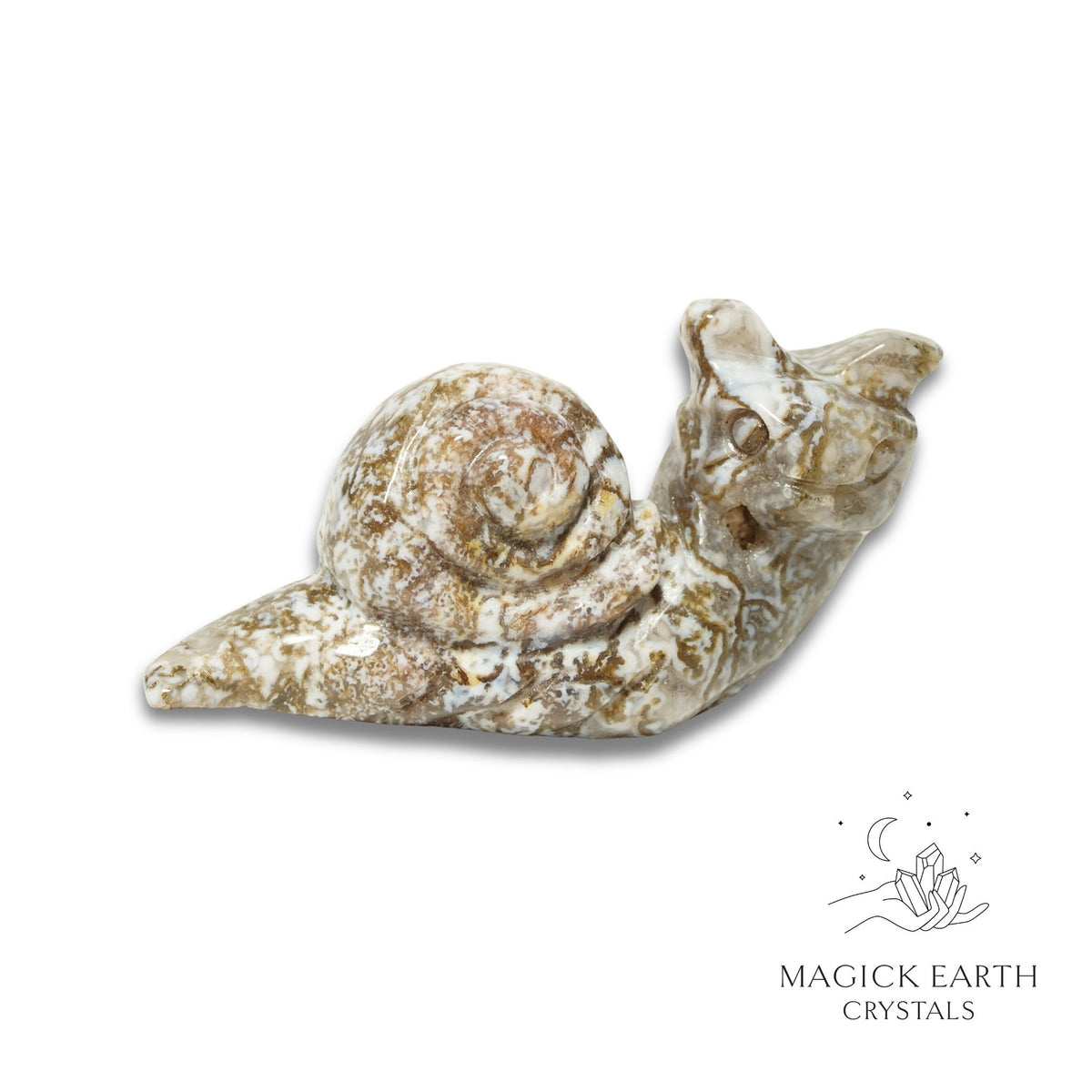 Natural Syenite crystal snail figurine view a