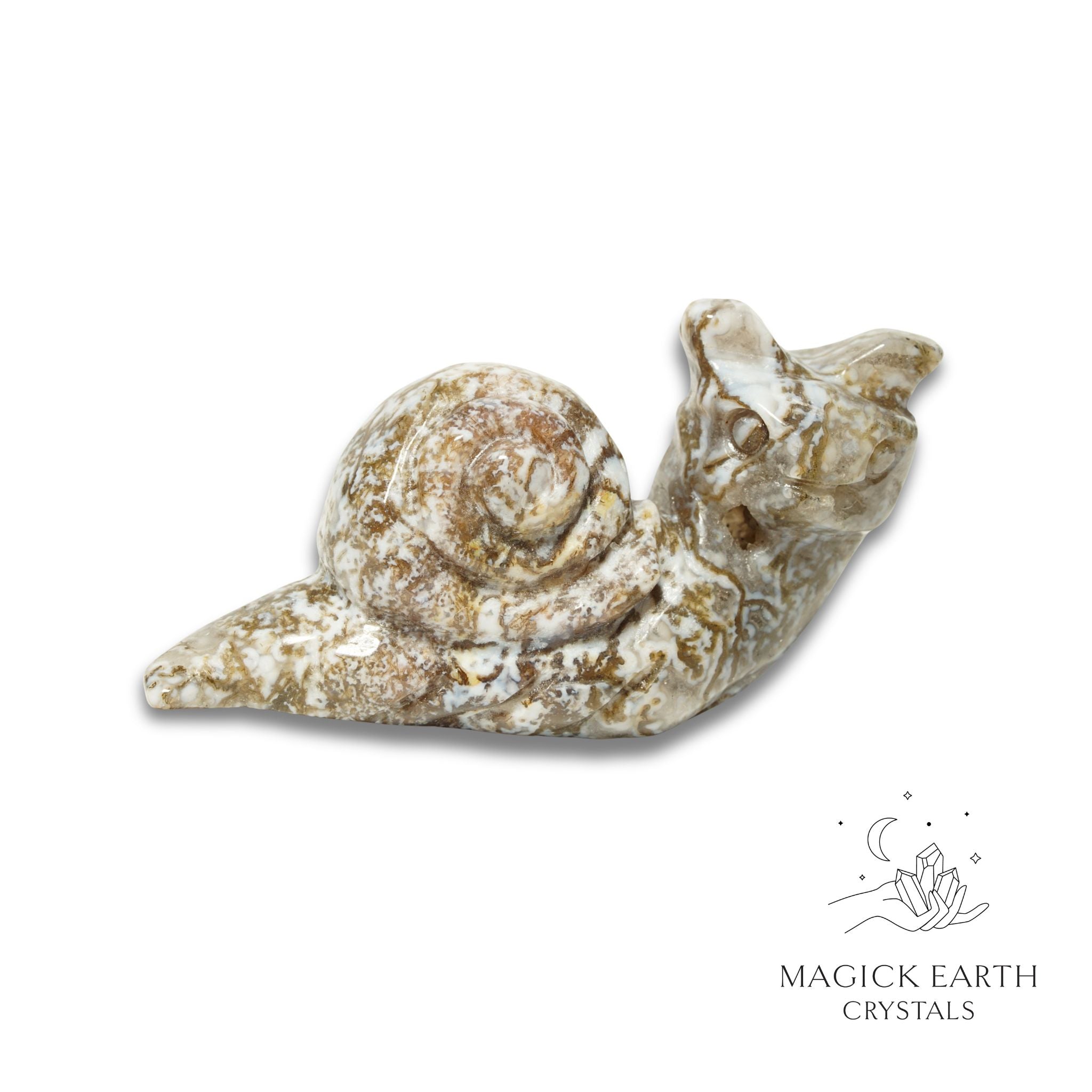 Natural Syenite crystal snail figurine view a