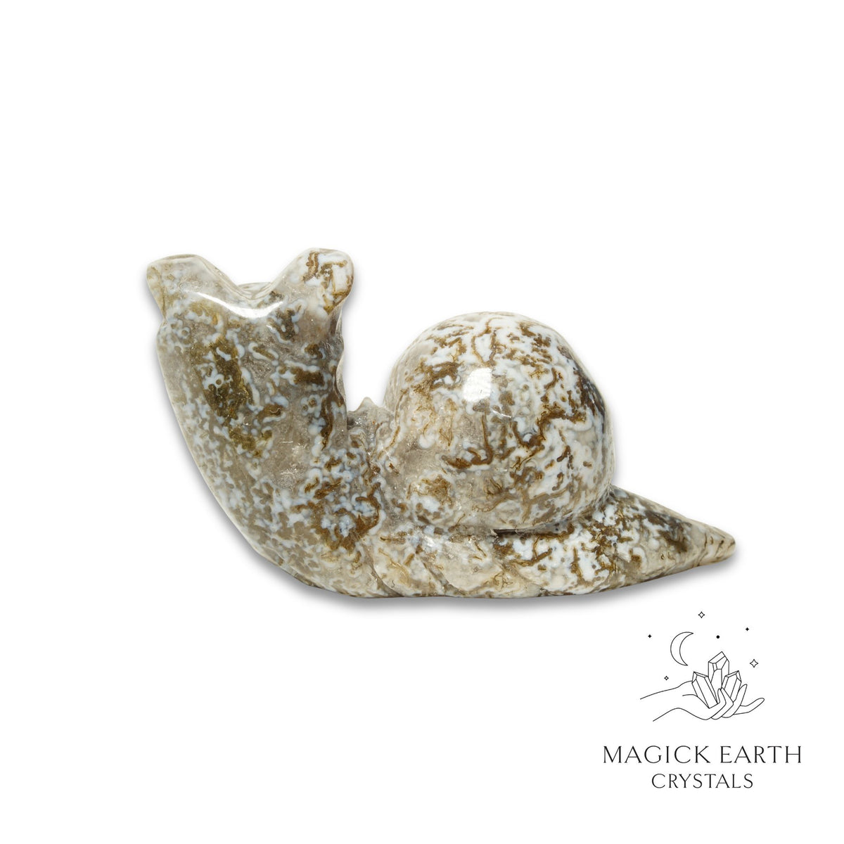 Natural Syenite crystal snail figurine view b