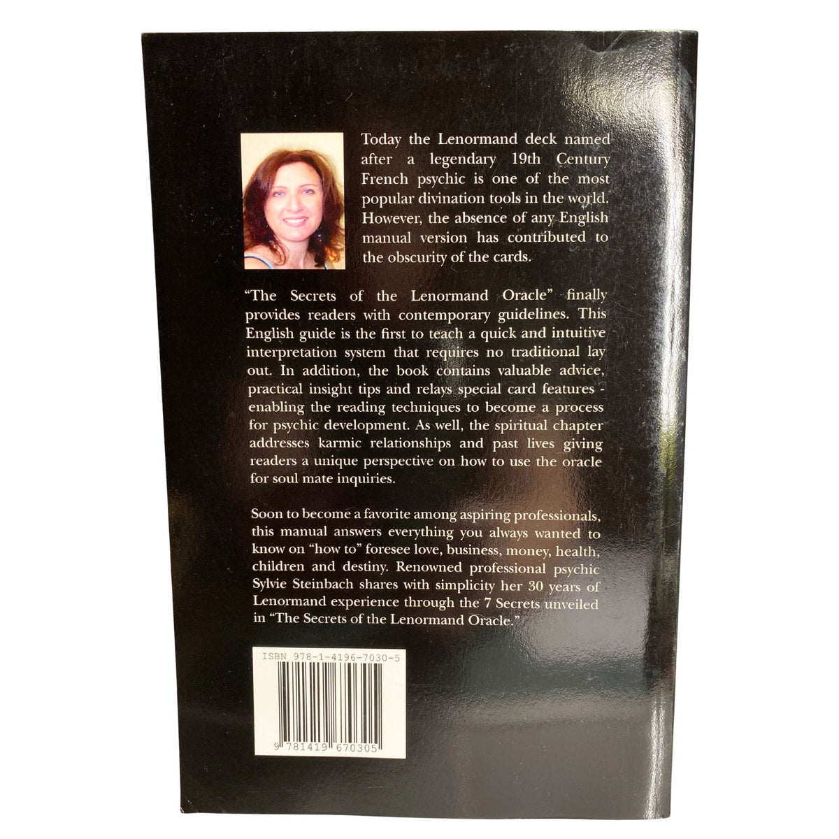 Back Cover of The Secrets of the Lenormand Oracle Book by Sylvie Steinbach