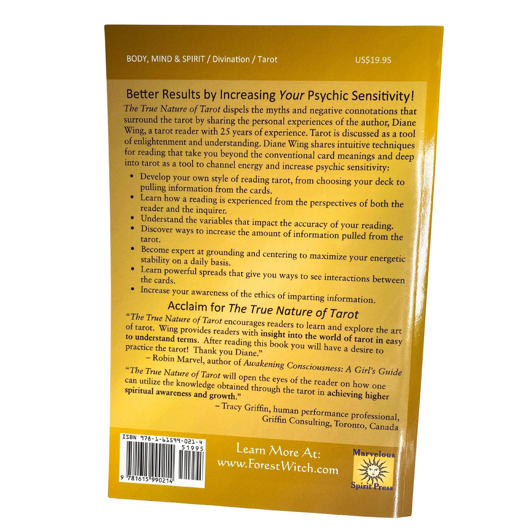 Back Cover of The True Nature of Tarot Book by Diane Wing