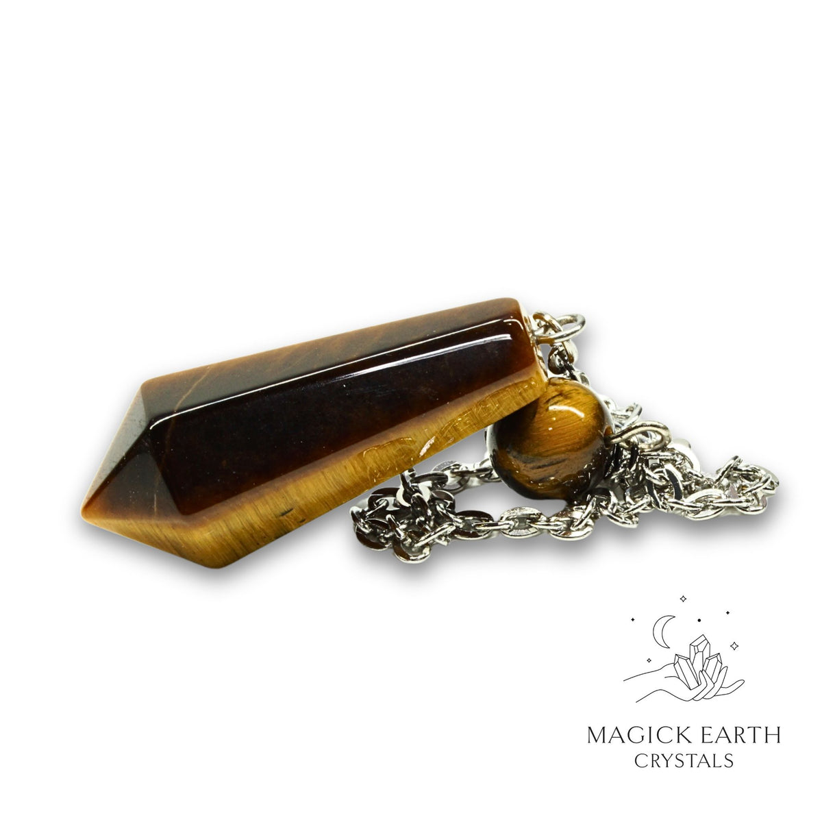 Tiger Eye Faceted Bullet Pendulum Horizontal View for Confident Courage