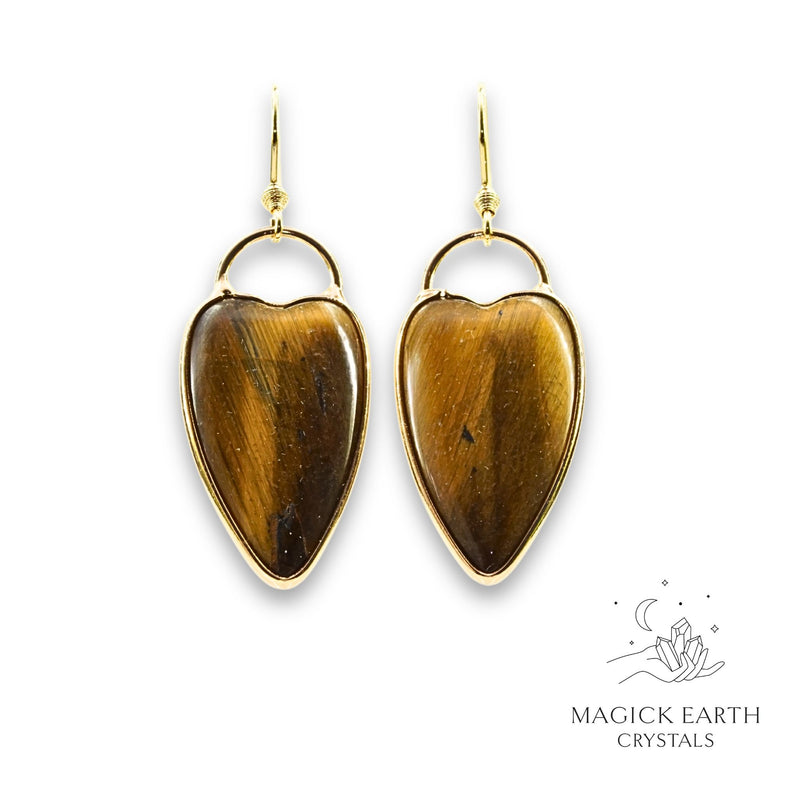 Tiger Eye Charmed Heart Earrings for Confident Courage