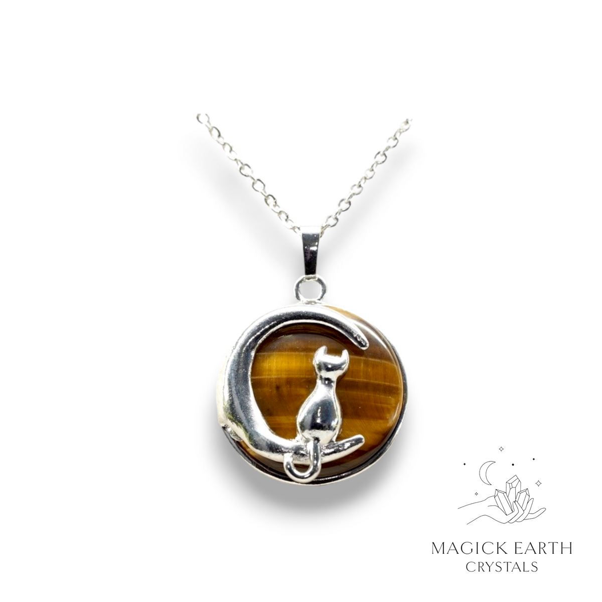 Natural Tiger Eye crystal cat pendant view a