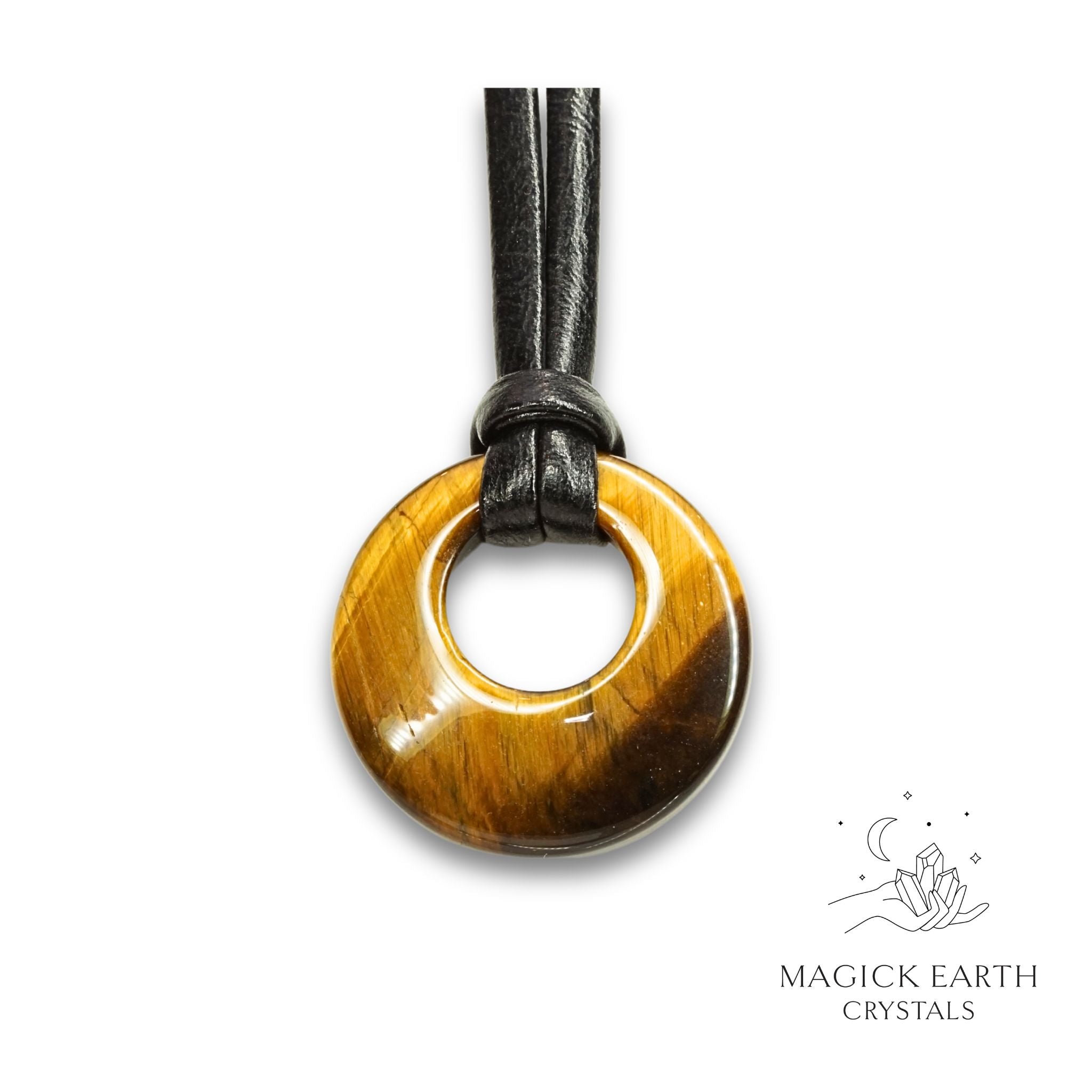 Natural Tiger Eye crystal offset donut pendant