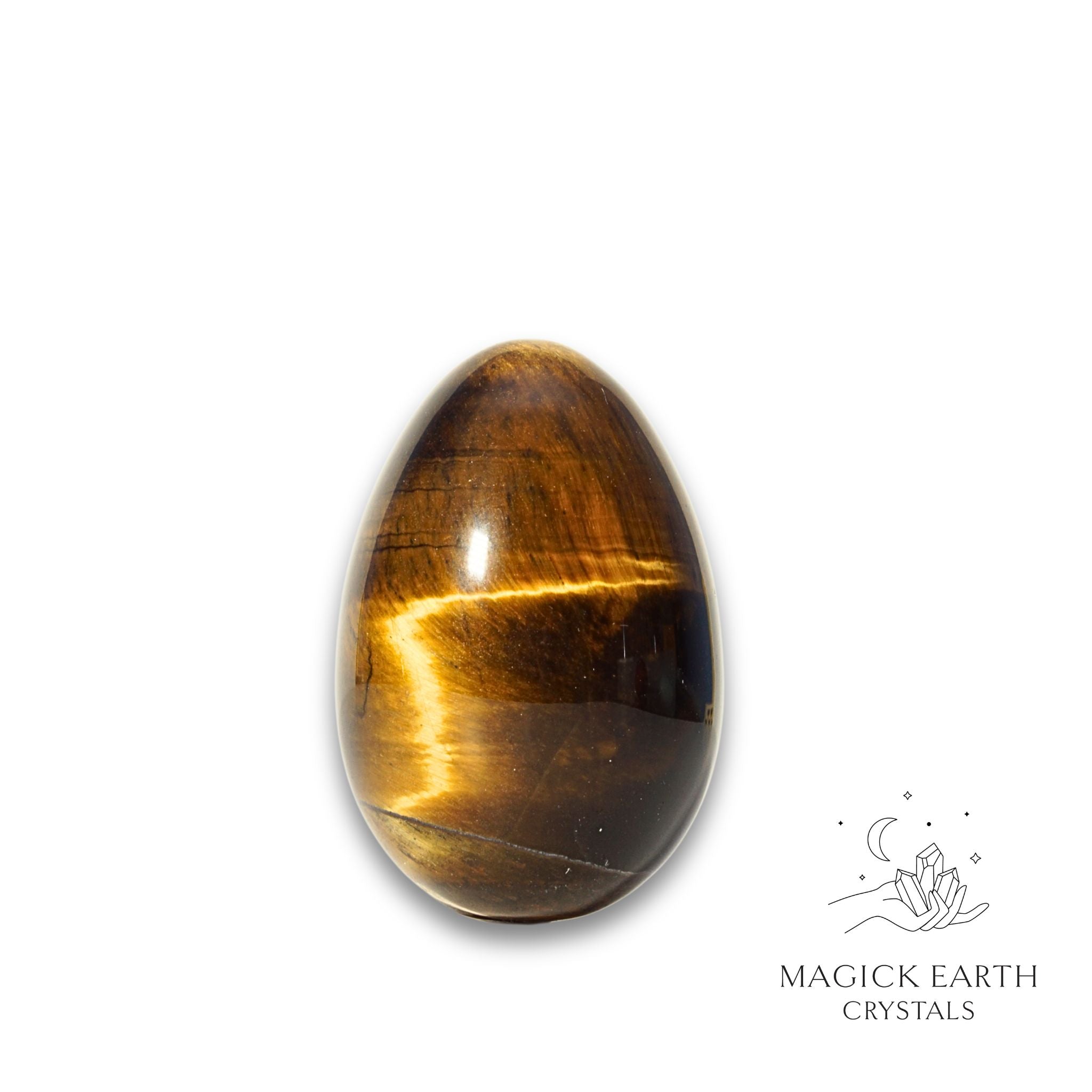 Natural Tiger Eye crystal egg with stand view d