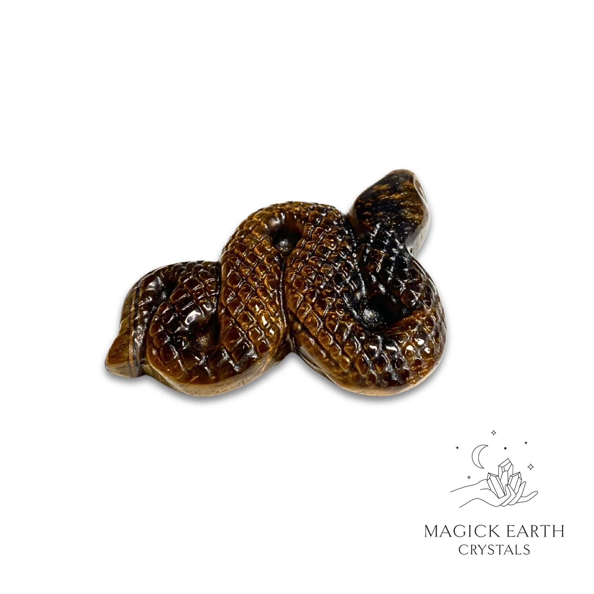 Natural Tiger Eye Crystal extended snake figurine view c
