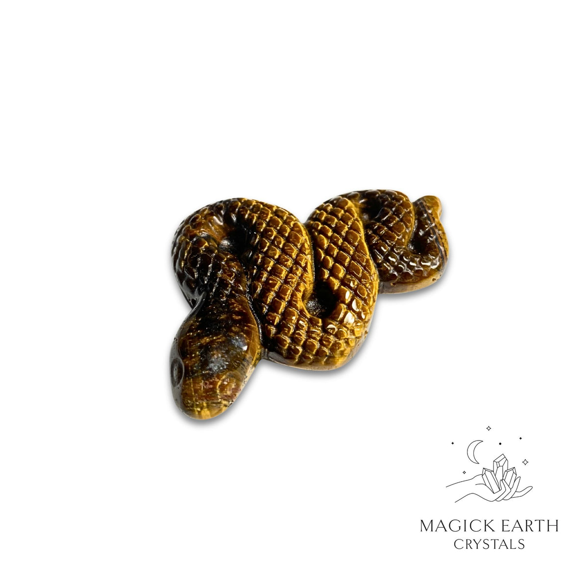 Natural Tiger Eye Crystal extended snake figurine, left view 