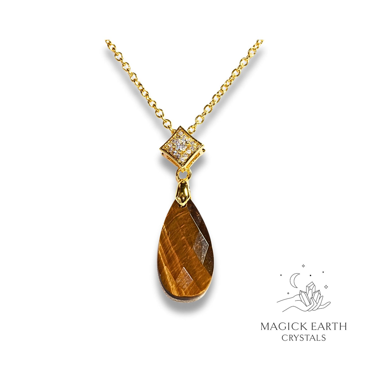 Natural Tiger Eye crystal faceted teardrop pendant view a