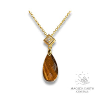 Natural Tiger Eye crystal faceted teardrop pendant view a