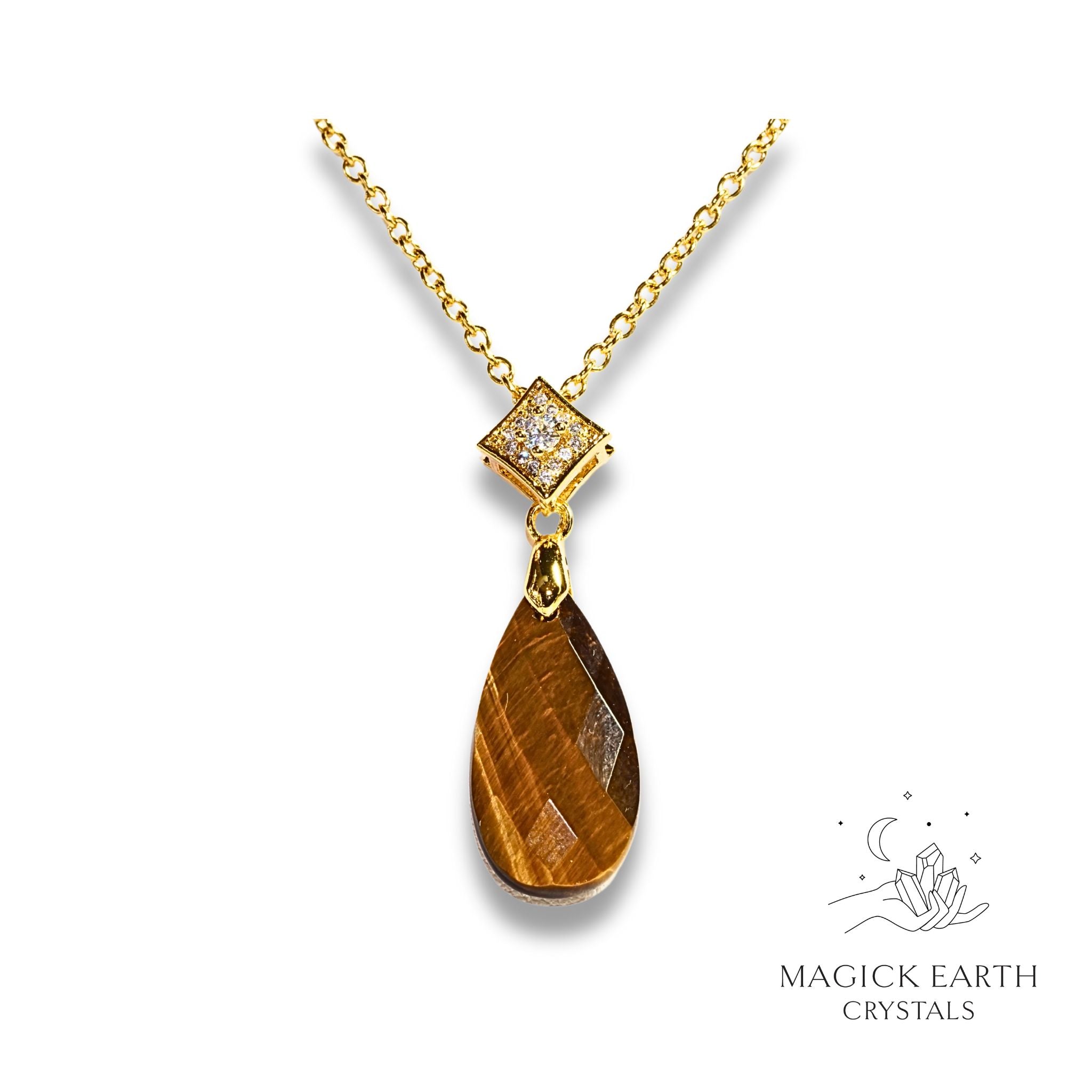 Natural Tiger Eye crystal faceted teardrop pendant view a