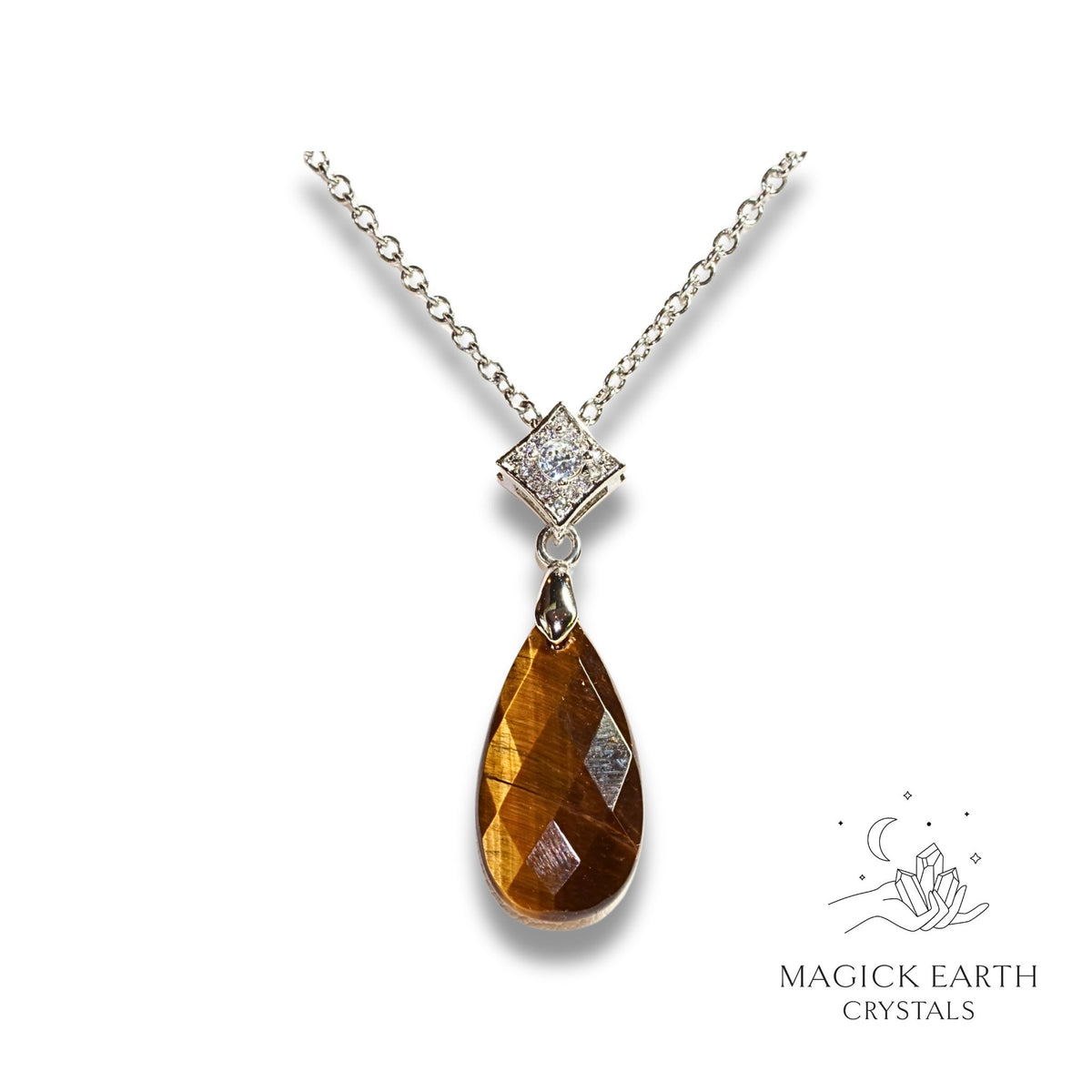 Natural Tiger Eye crystal faceted teardrop pendant view b