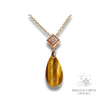 Natural Tiger Eye crystal faceted teardrop pendant view c