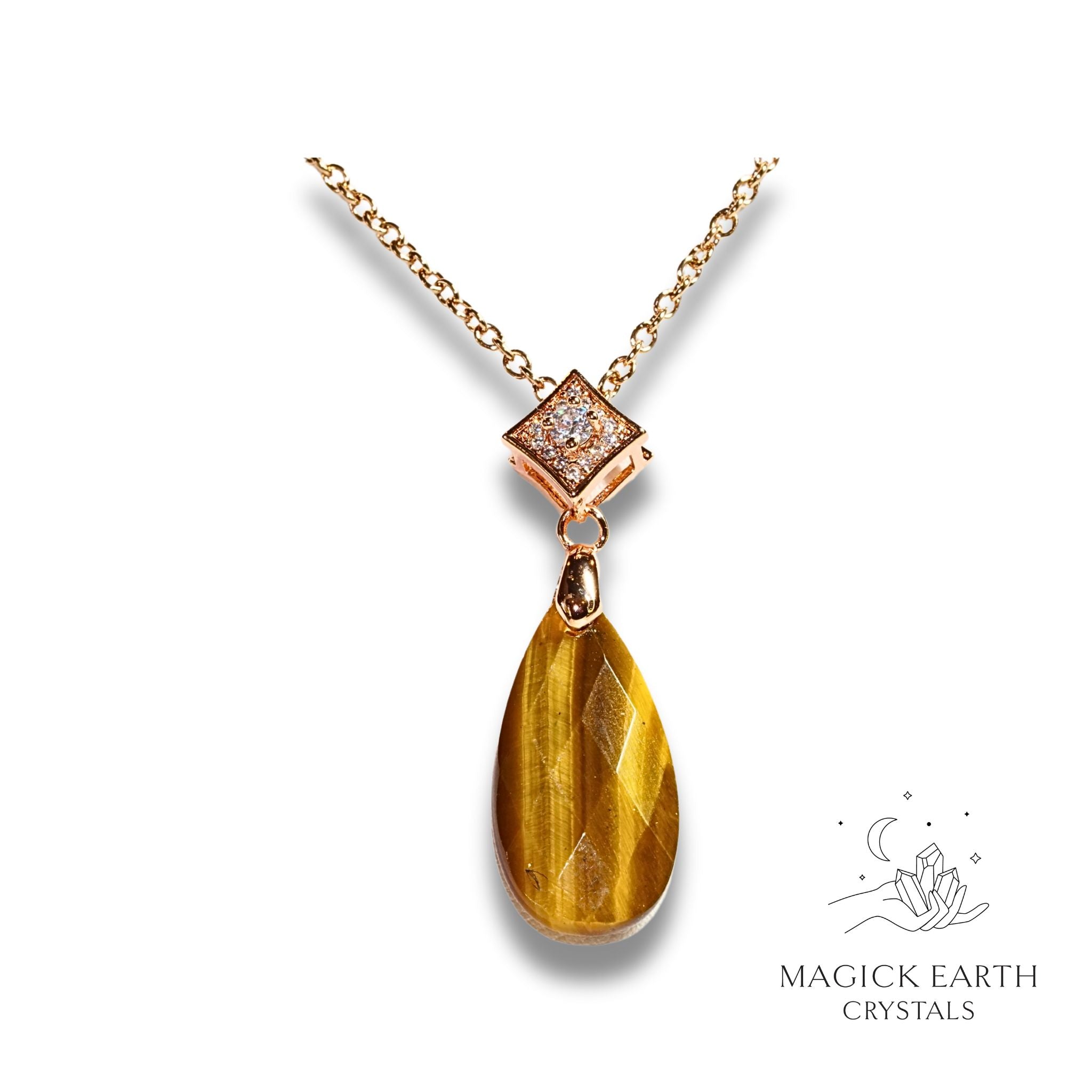 Natural Tiger Eye crystal faceted teardrop pendant view c