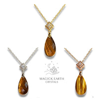 Natural Tiger Eye crystal faceted teardrop pendant view d
