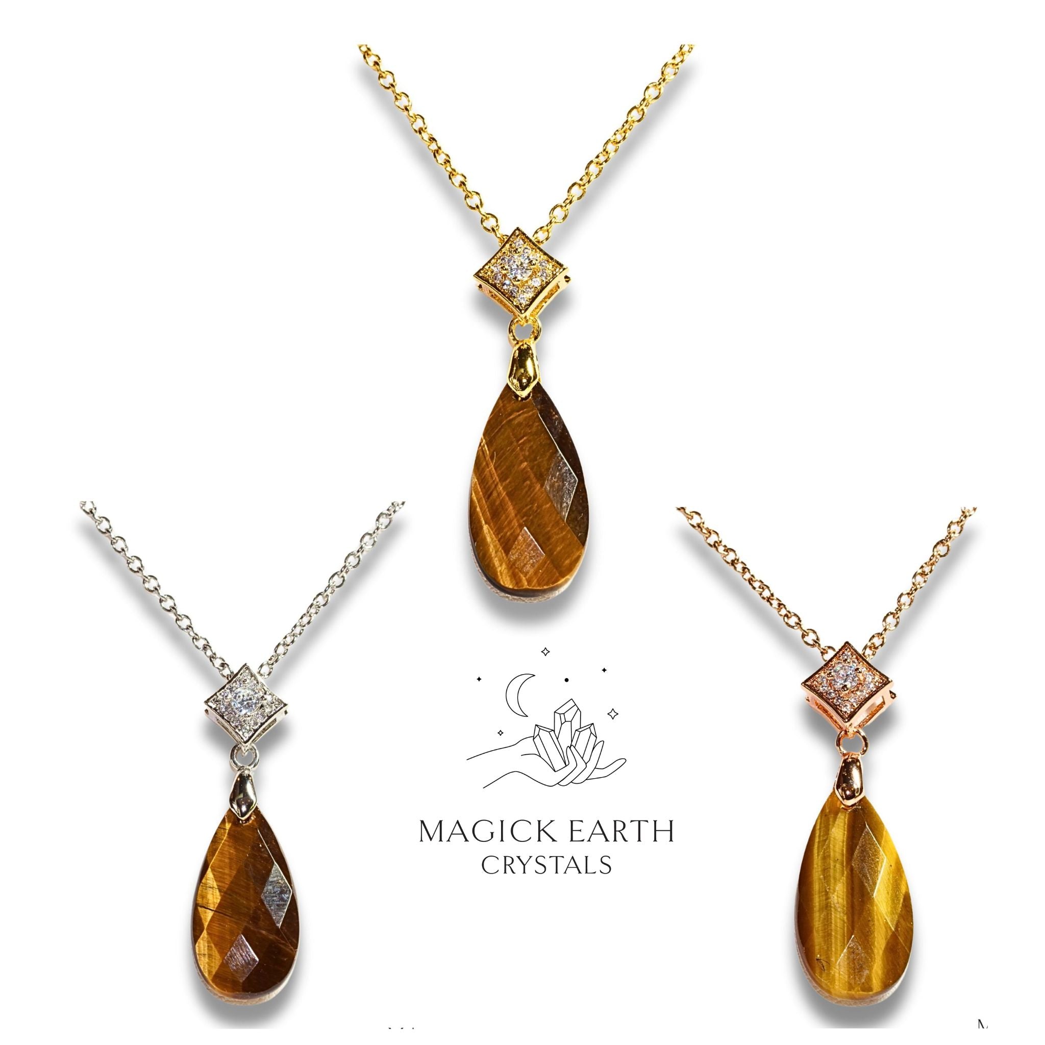 Natural Tiger Eye crystal faceted teardrop pendant view d