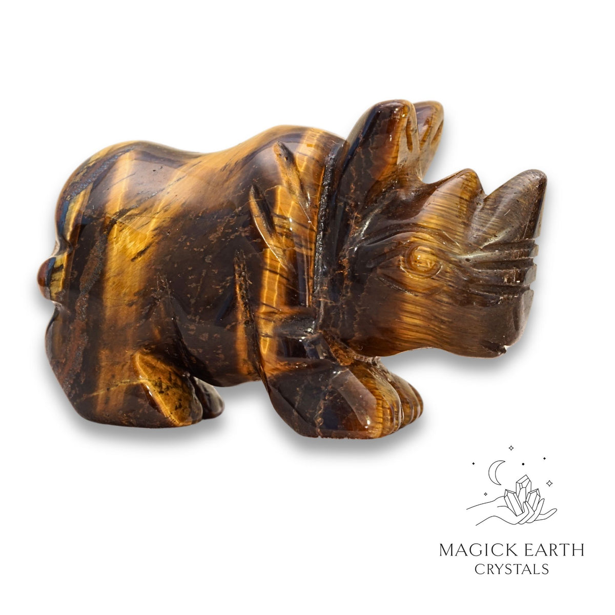 Natural Tiger Eye crystal rhinoceros figurine view a