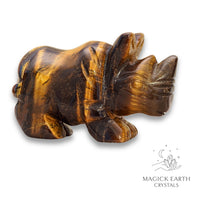Natural Tiger Eye crystal rhinoceros figurine view a