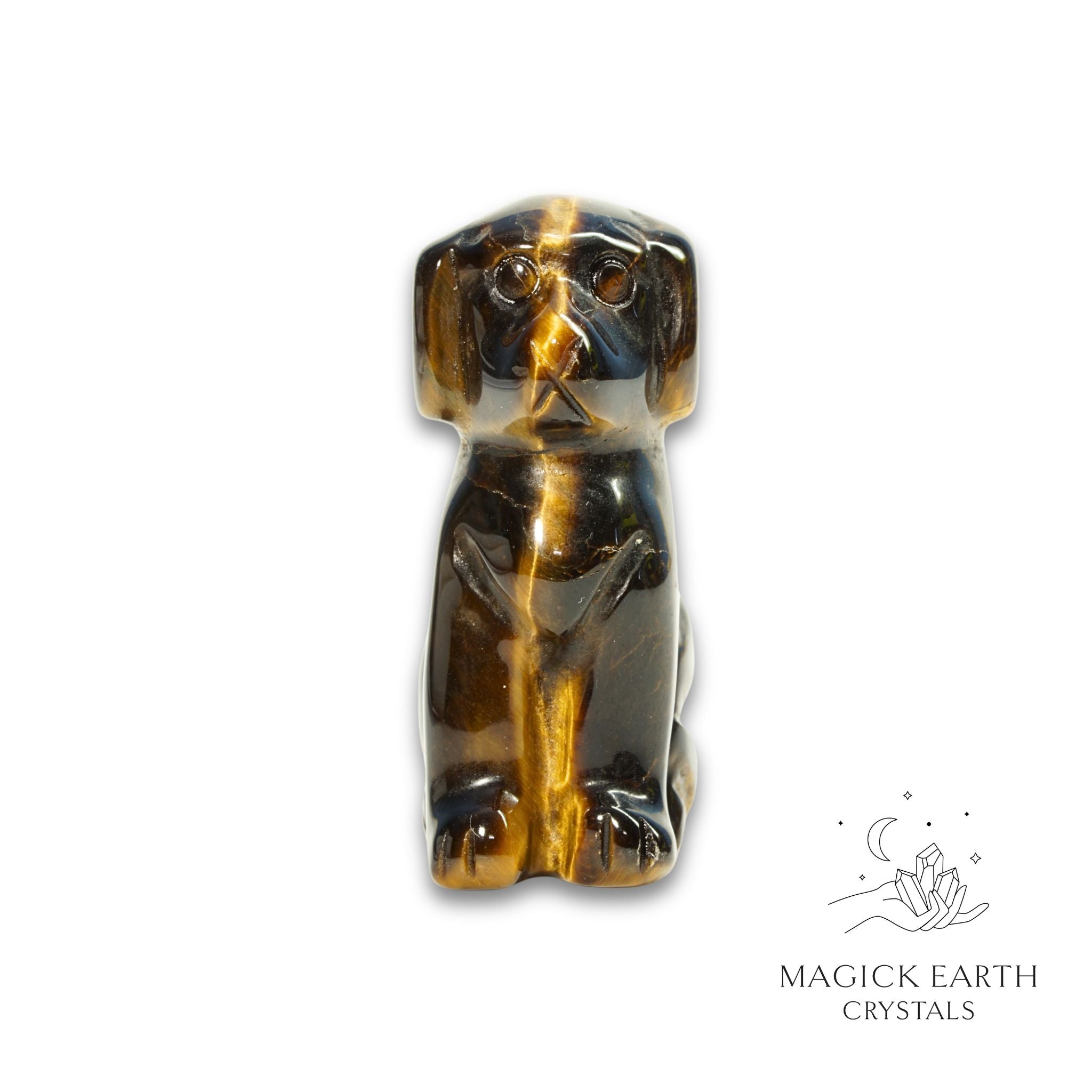 Natural Tiger Eye crystal dog figurine view c