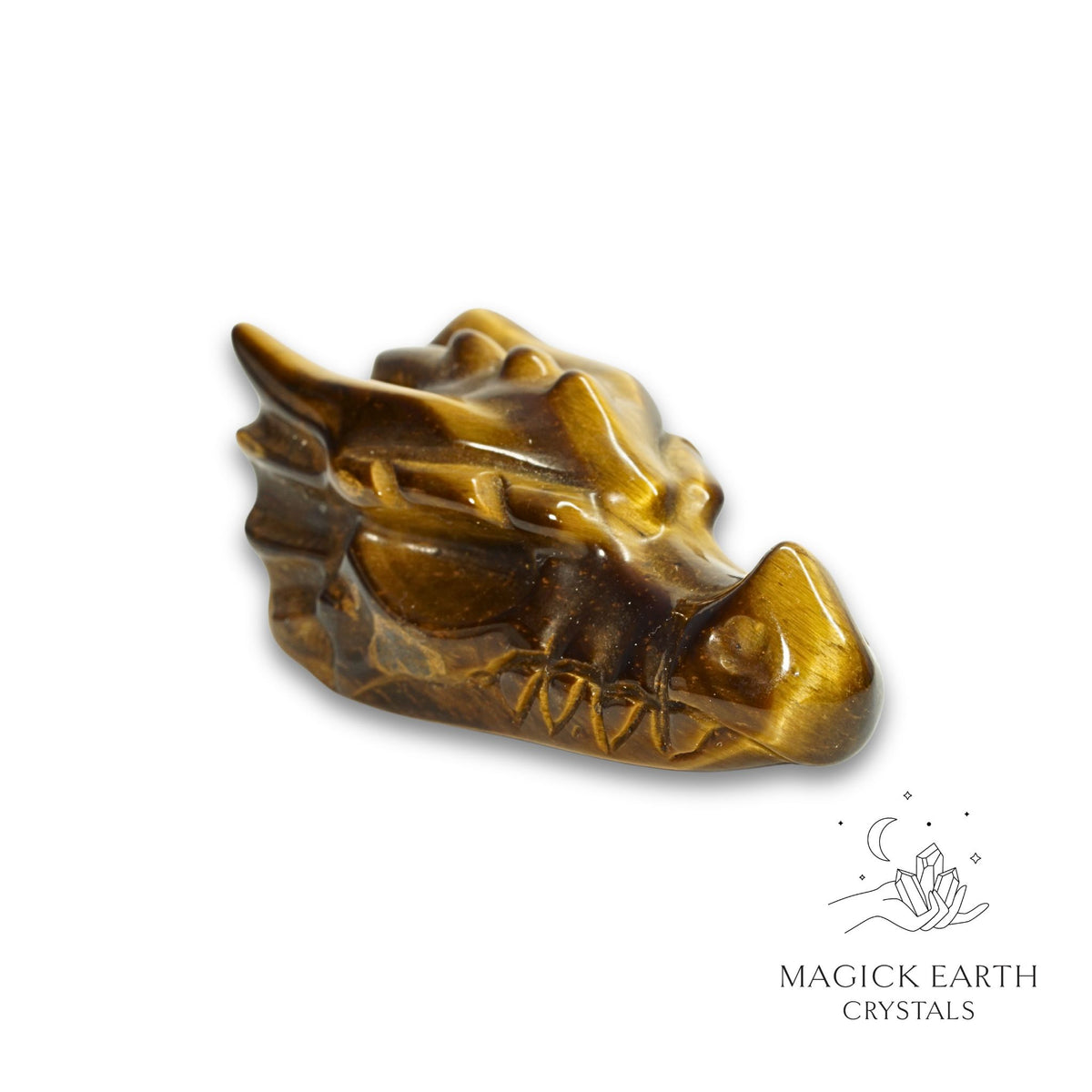 Natural Tiger Eye crystal dragon skull view a
