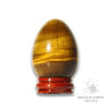 Tiger Eye Crystal Egg with Wooden Stand Vertical View A for Confident Courage