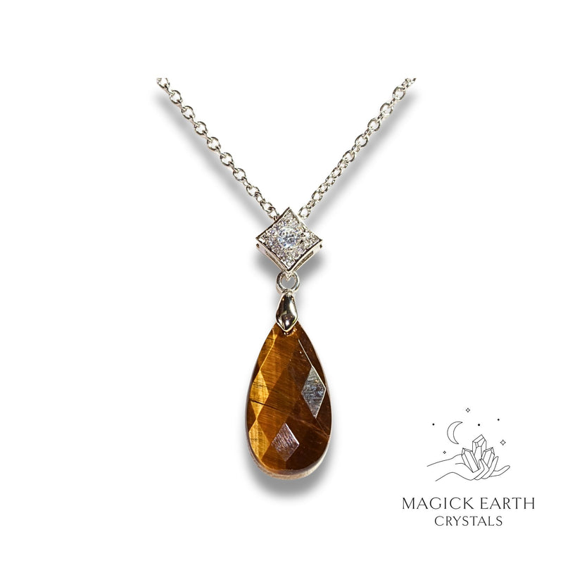Tiger Eye Faceted Teardrop Pendant  For Confident Courage