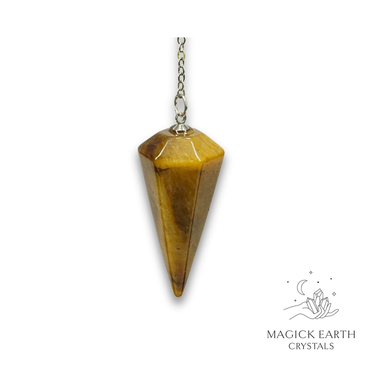 Natural Tiger Eye crystal large cone pendulum view b