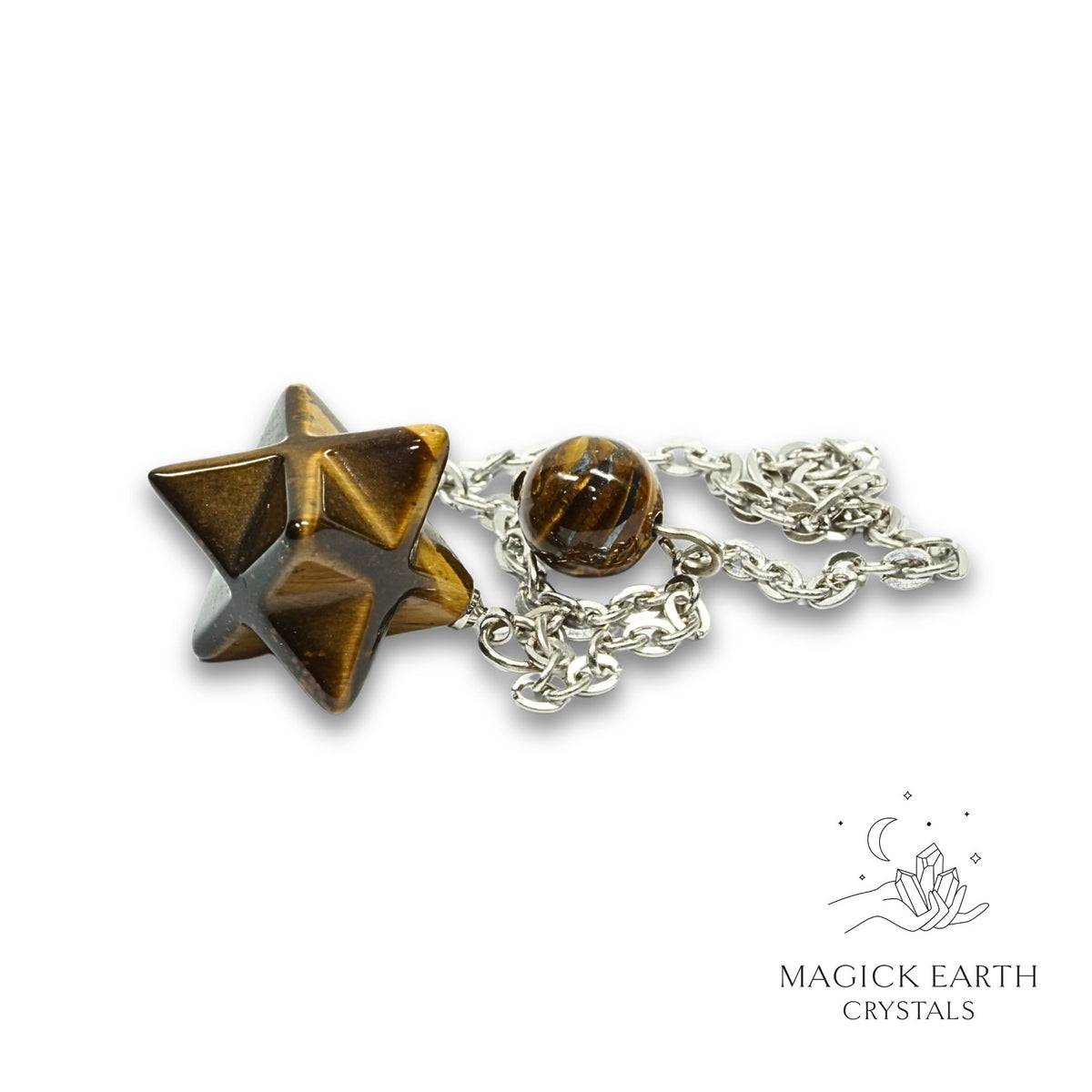 Natural Tiger Eye merkaba crystal pendulum view a