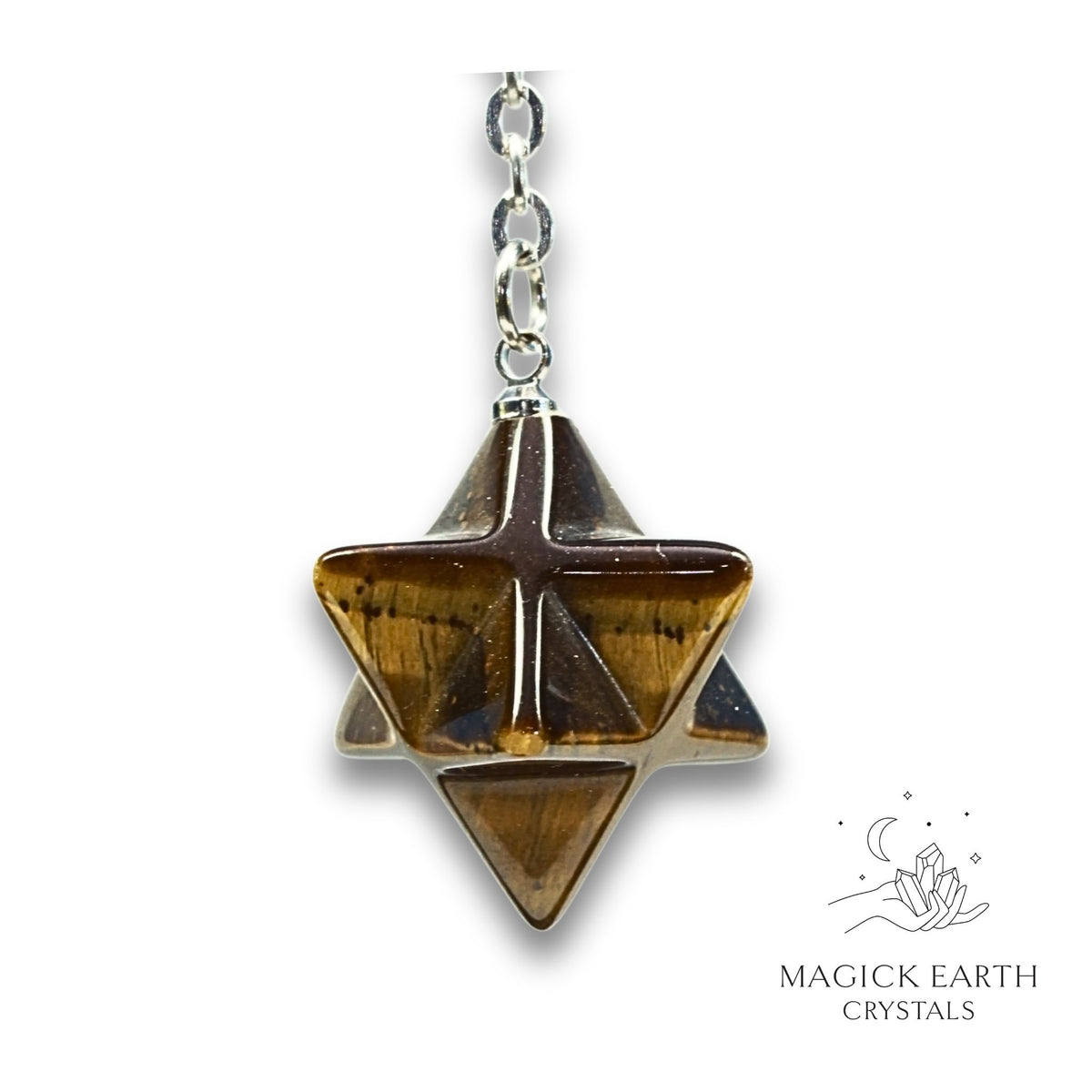 Natural Tiger Eye merkaba crystal pendulum view b