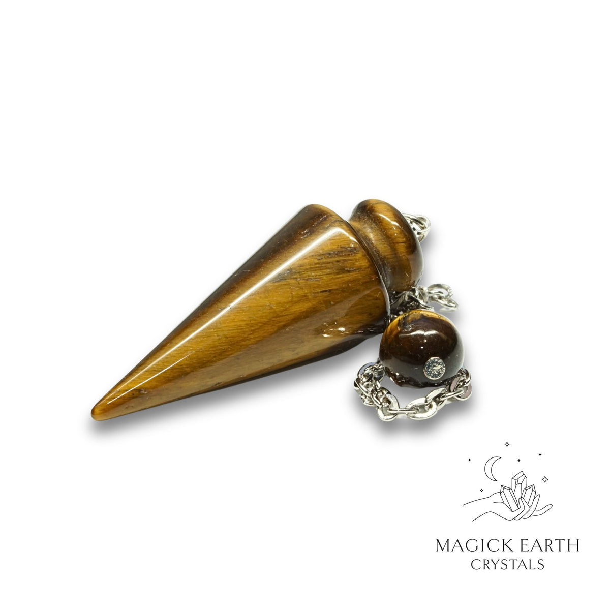 Natural Tiger Eye spike crystal pendulum view a