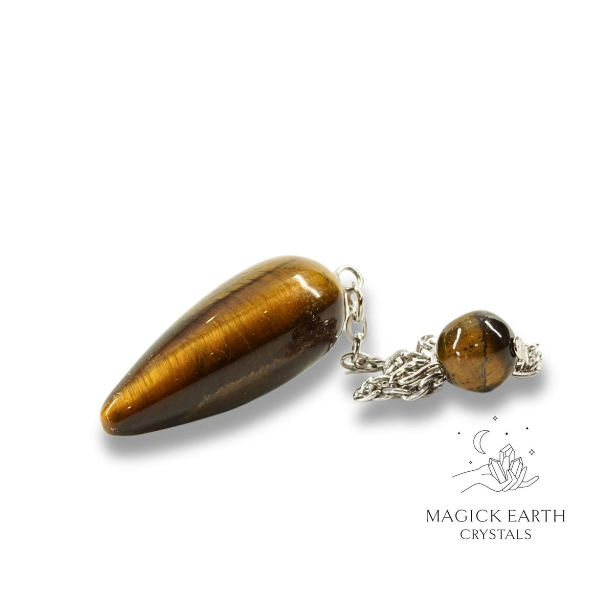 Natural Tiger Eye teardrop crystal pendulum view a