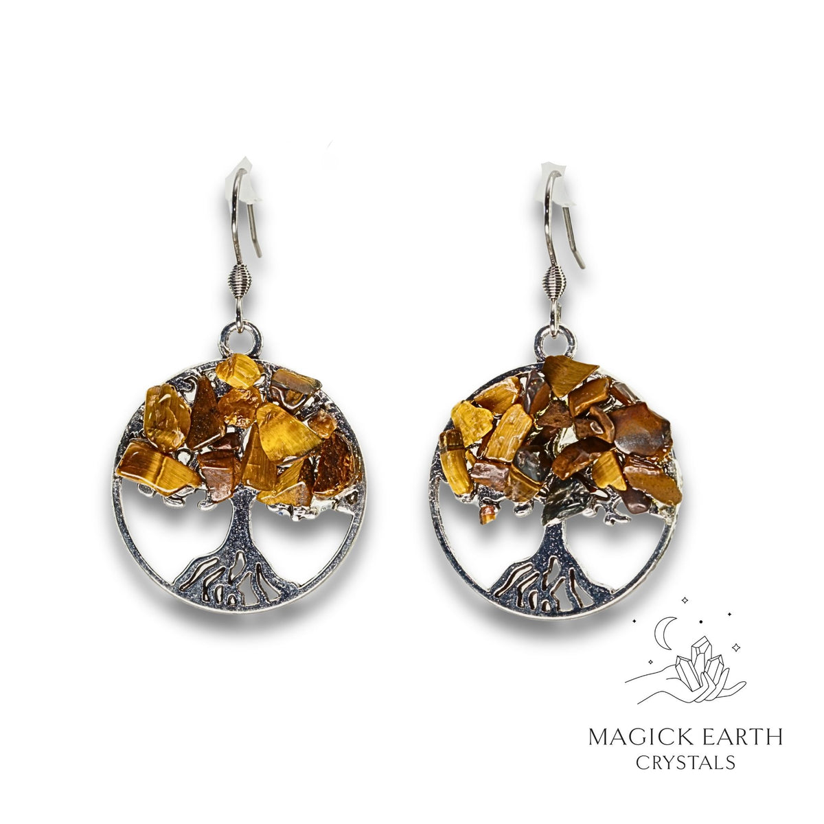 Tiger Eye Tree Of Life Earrings For Confident Courage