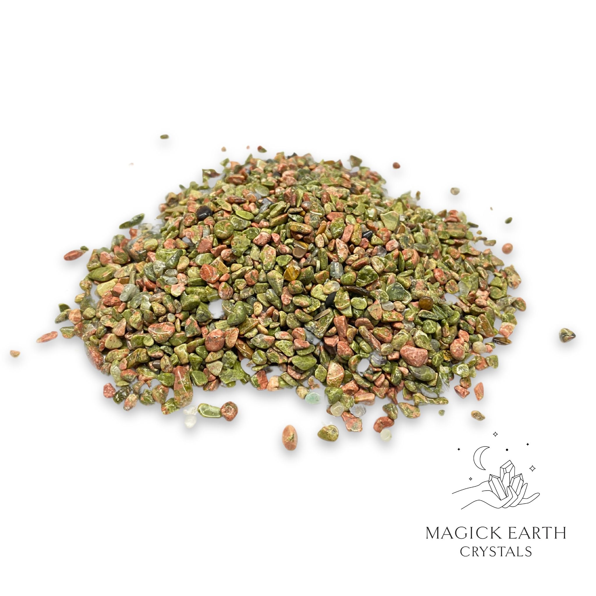 Natural Tiny Unakite Crystal Chips, 100g loose pile  