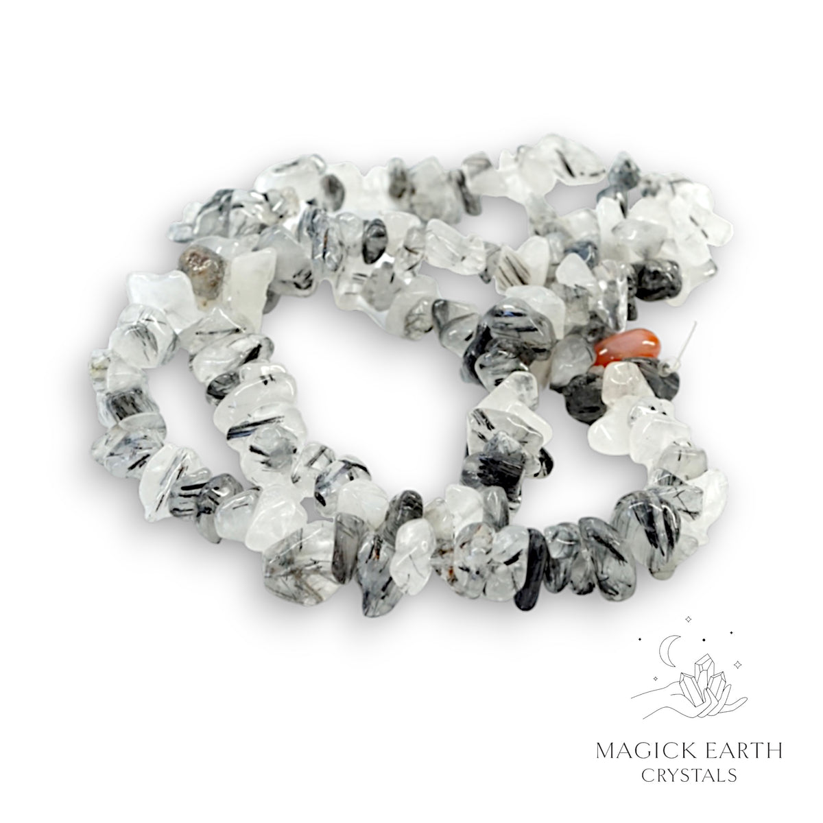 Natural Tourmalinated Quartz drilled crystal chip strand, small chip size
