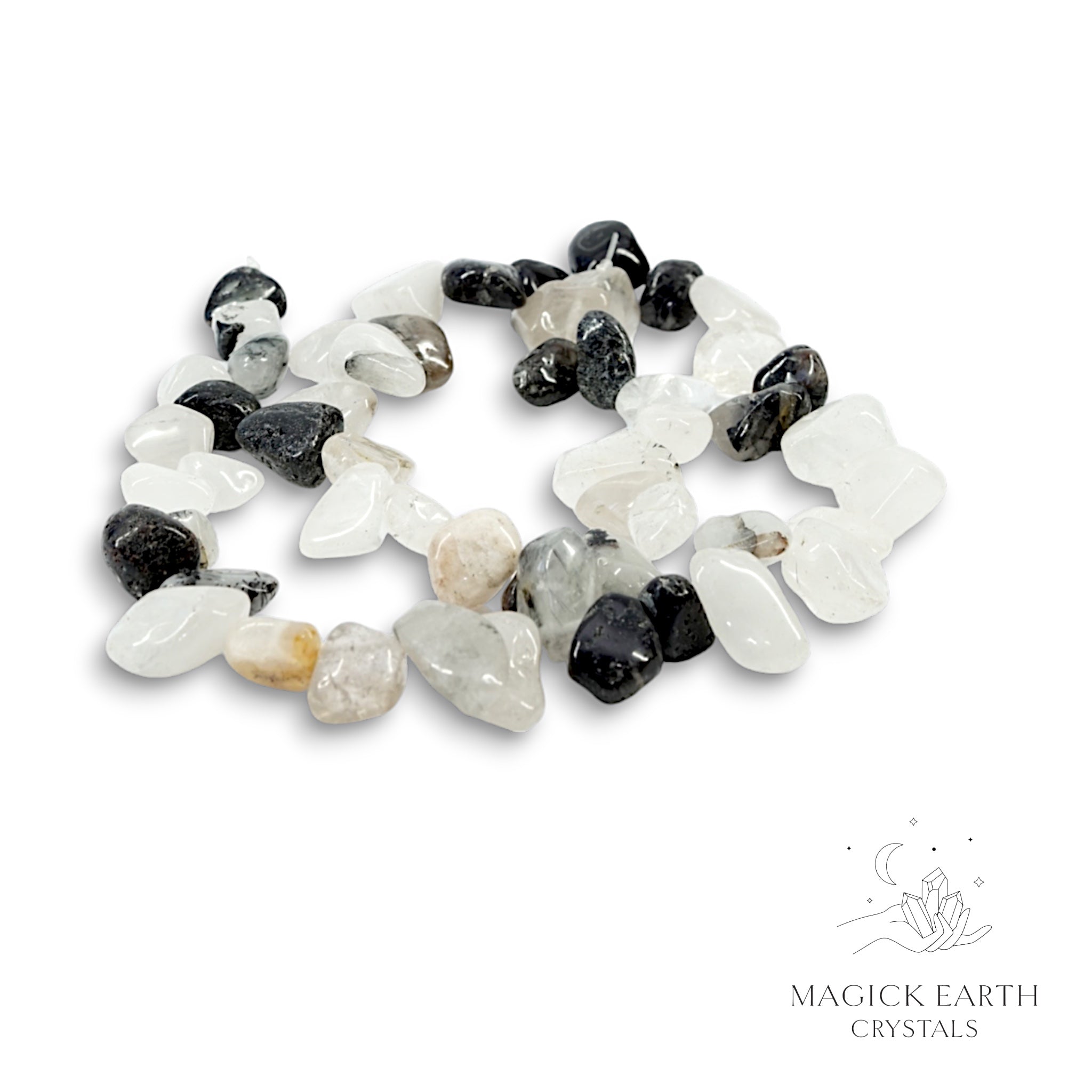 Natural Tourmalinated Quartz drilled crystal nugget strand
