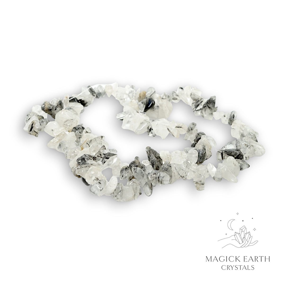 Natural Tourmalinated Quartz medium  drilled crystal chips 40cm strand