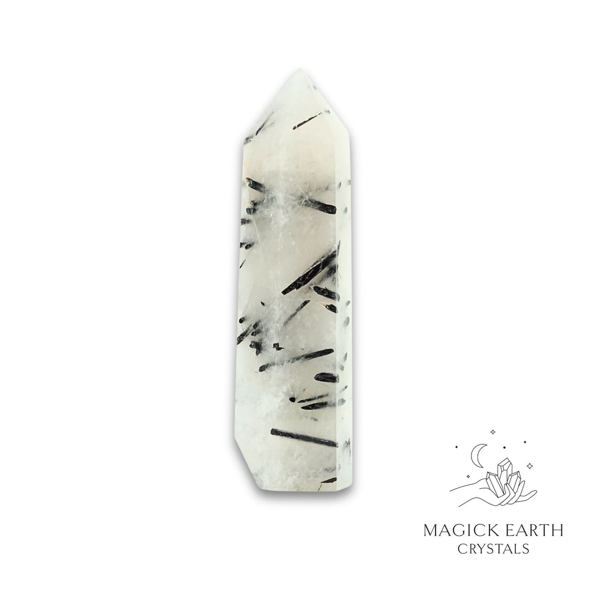 Natural Tourmalinated Quartz crystal tower view a