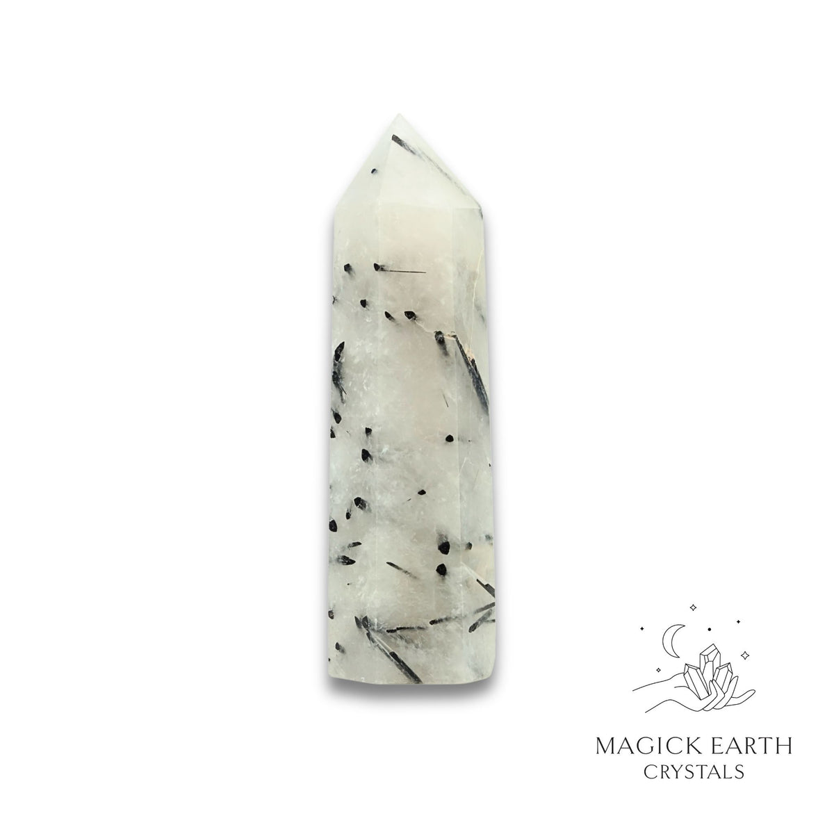 Natural Tourmalinated Quartz crystal tower view b