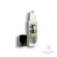 Natural Tourmaline crystal chip roller bottle view b