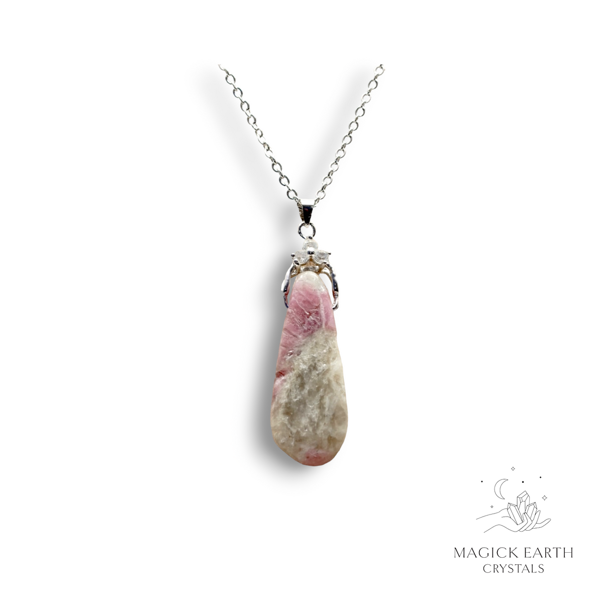 Natural Tourmaline crystal teardrop pendant with platinum finish