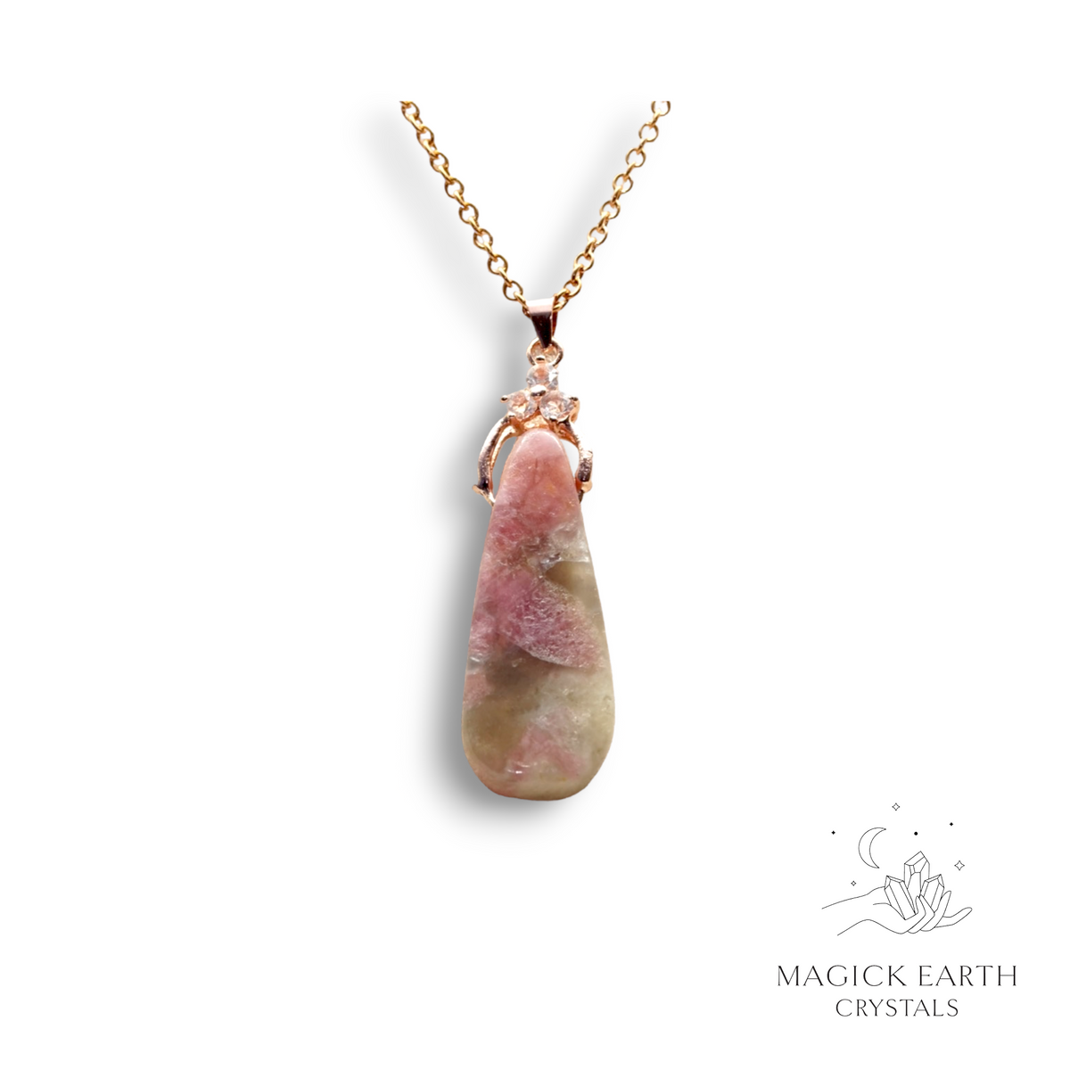 Natural Tourmaline crystal teardrop pendant with rose gold finish