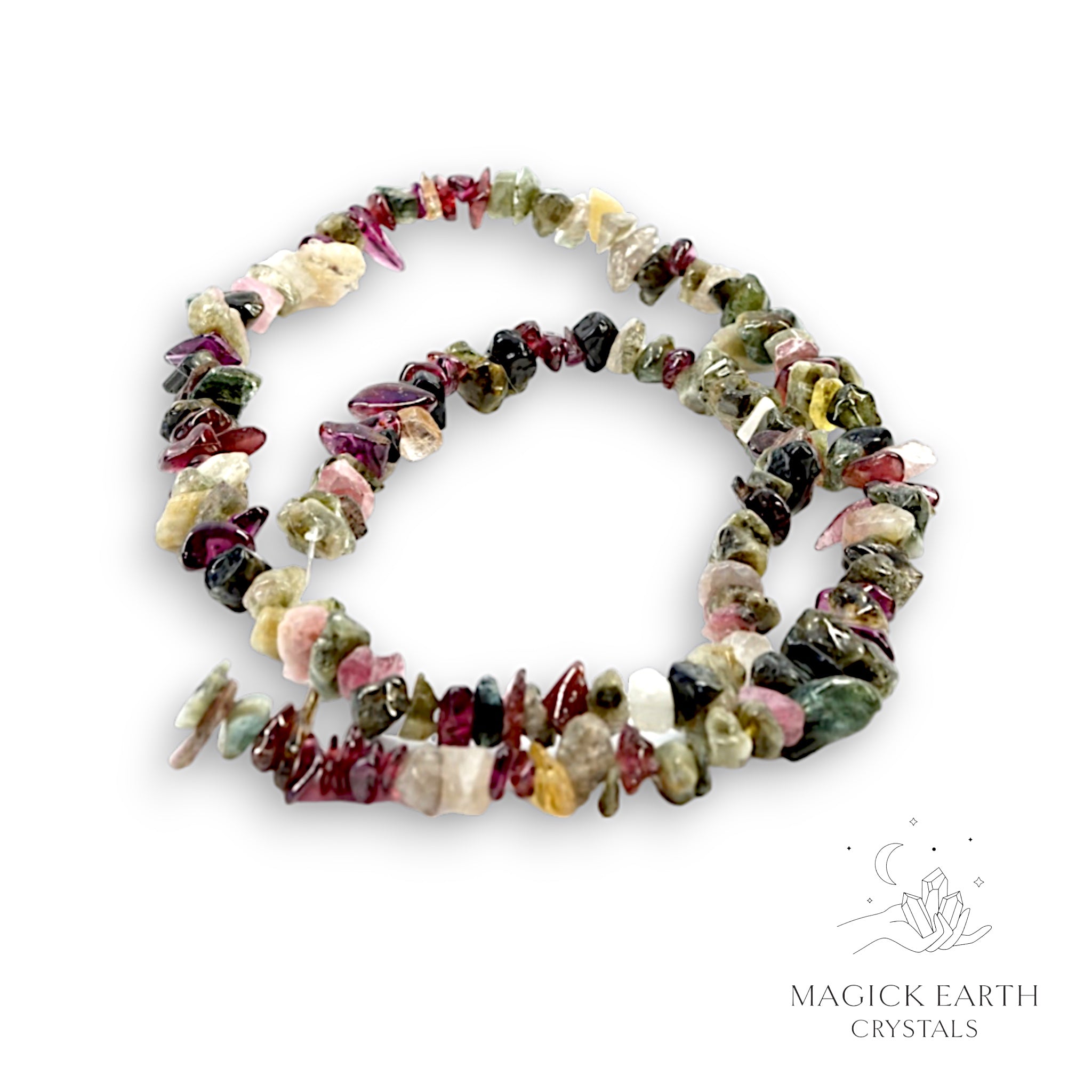 Natural Tourmaline drilled crystal chip strand view c