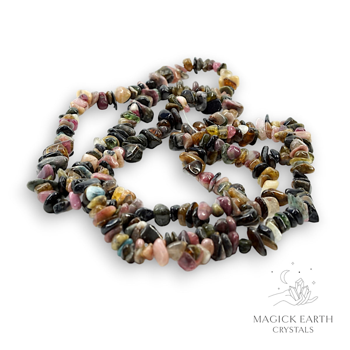 Natural Tourmaline drilled crystal chip strand, medium chip size