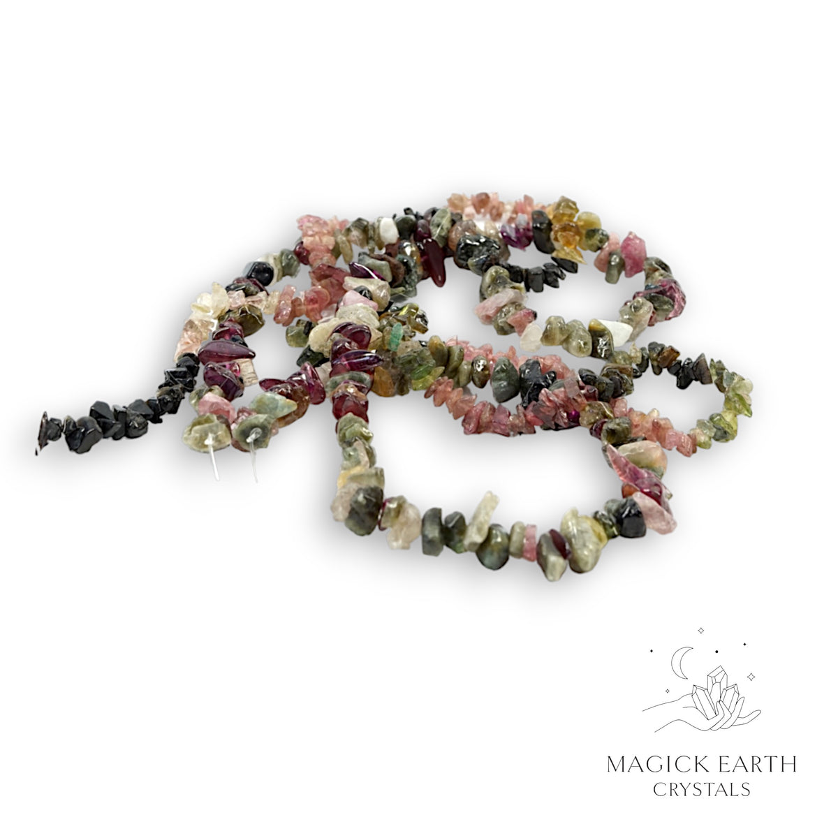 Natural Tourmaline drilled crystal chip strand view a