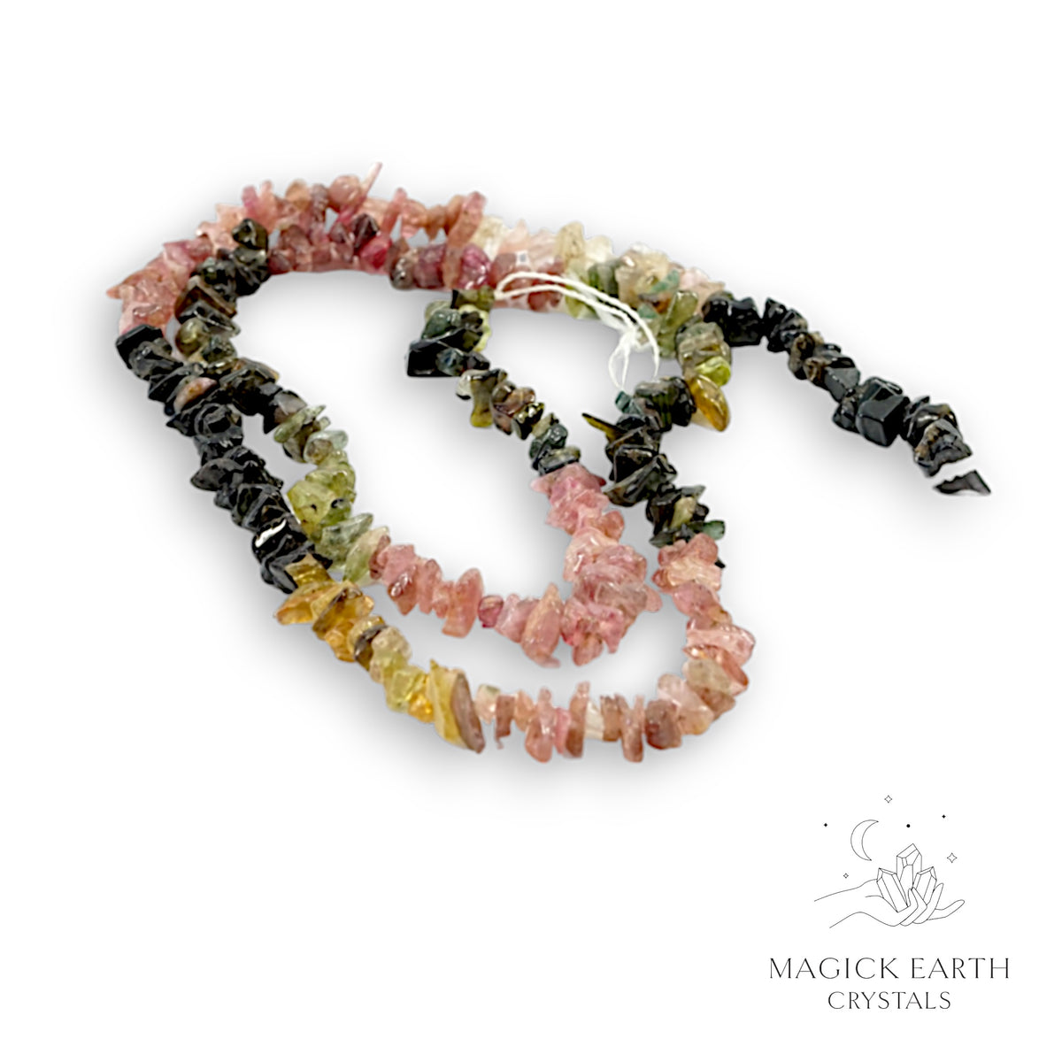 Natural Tourmaline drilled crystal chip strand view b